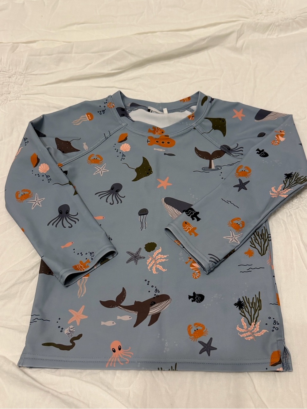 Kids Long Sleeve Swim Shirt - Ocean Blue Sea Life Print